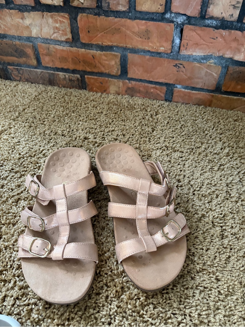 Vionic Triple-Buckle Slide Sandals in Nude Blush